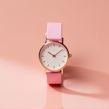 Rose gold minimalist watch with pink strap.